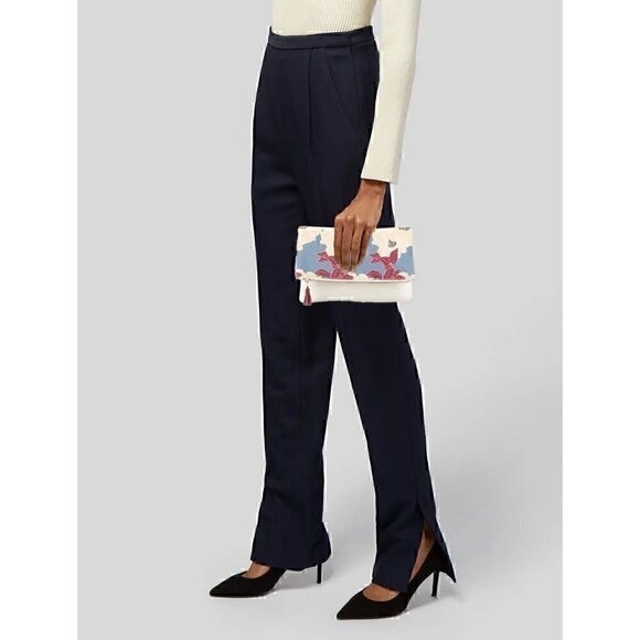 Rachel Pally Leather Trimmed Fold Over Clutch - Cream Multicolor Floral Print - Picture 13 of 13